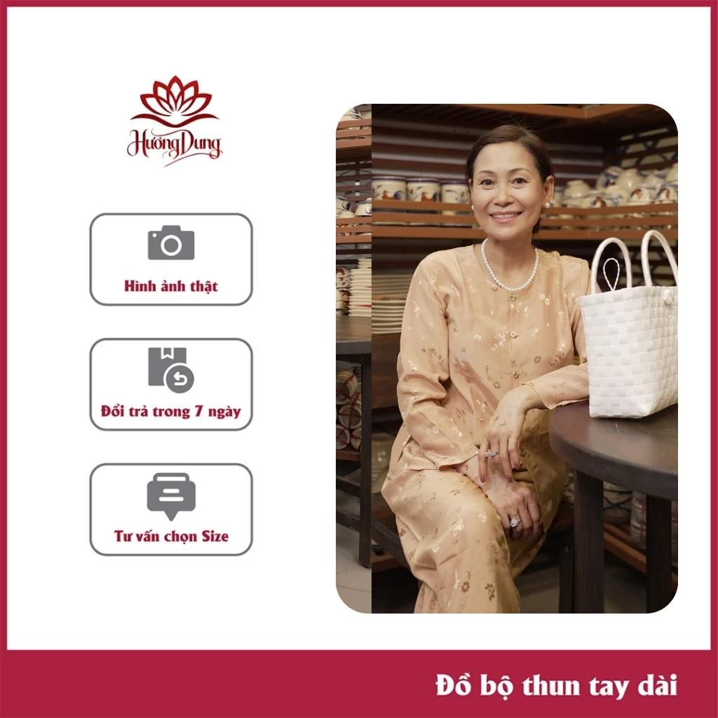 Đồ Bộ Bà Già, Set Đồ Bộ Mặc Ở Nhà Cho Bà Gấm Thái Tay Dài, Chất Liệu Cao Cấp - Hương Dung Store