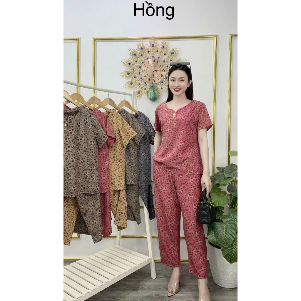 Bộ Quần Áo Cho Bà COTTON LẠNH Thun Pháp Tay Ngắn Mặc Ở Nhà, Làm Quà Tặng Mẹ, Bà - Hương Dung Store
