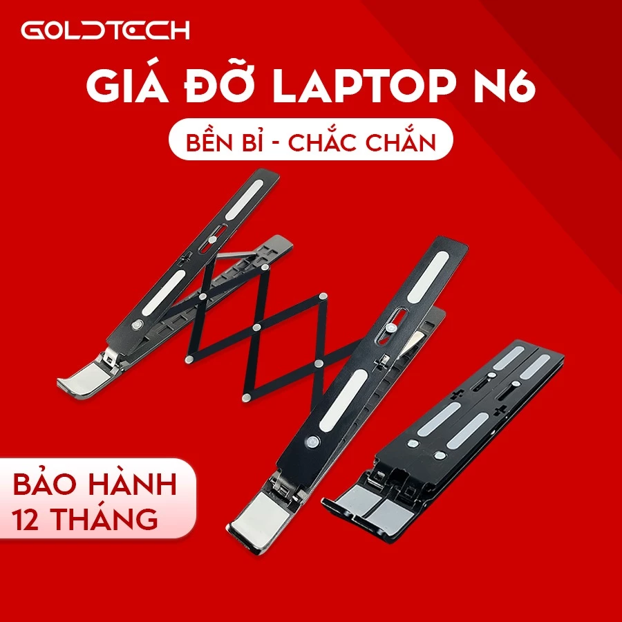 Giá đỡ LAPTOP, MACBOOK, IPAD GoldTech N6 bằng nhôm có thể điều chỉnh được độ cao, đế tản nhiệt kê laptop