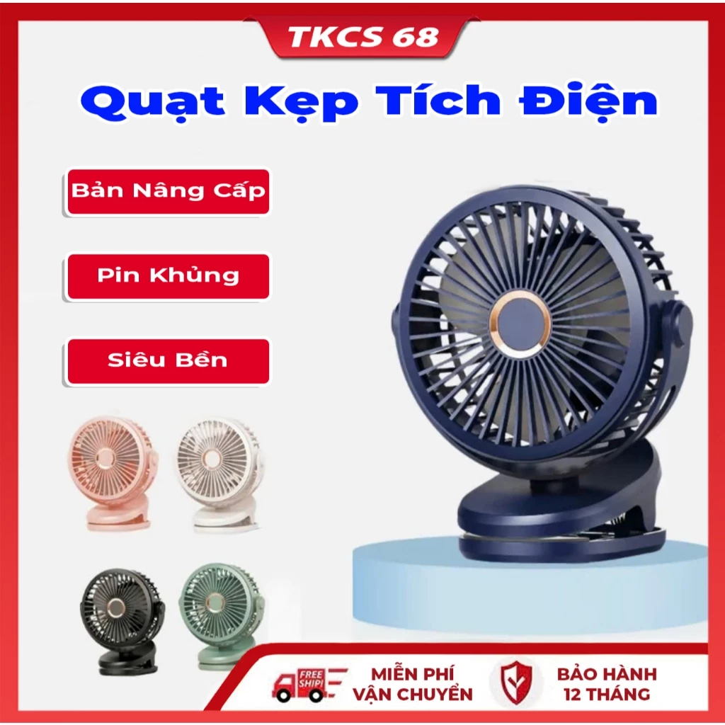 Quạt Kẹp Tích Điện, Quạt Sạc Mini Để Bàn  Chắc Chắn Đa Năng, Kẹp bàn Xoay 720 Độ  Sử Dụng Thời Gian Dài
