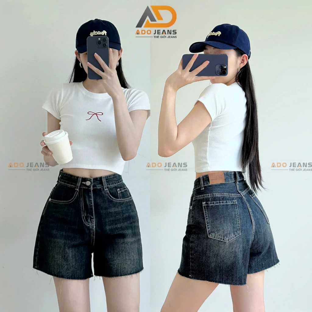 Quần đùi short jean nữ cạp cao chất vải jean QC cao cấp  lai tua rua S33