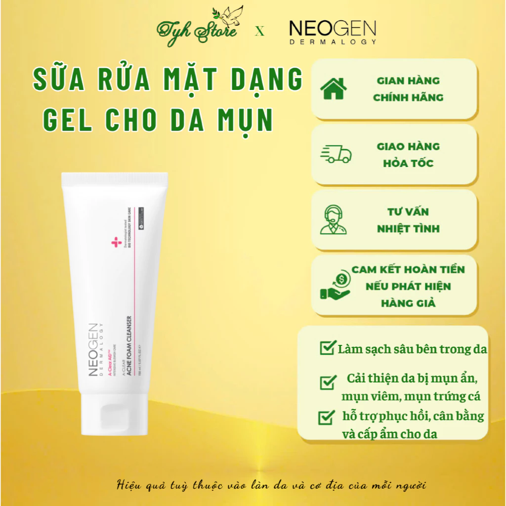 Sữa Rửa Mặt Dạng Gel Làm Sạch Sâu Cho Da Dầu Mụn Neogen Dermalogy A-clear Acne Foam Cleanser (150ml)