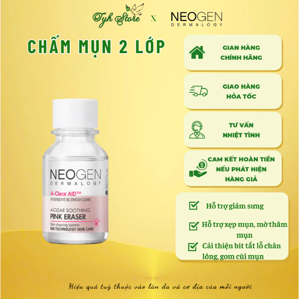 Chấm Mụn 2 Lớp Xẹp Mụn Sau 4H Neogen Dermalogy A-Clear Aid Soothing Pink Eraser 15ml