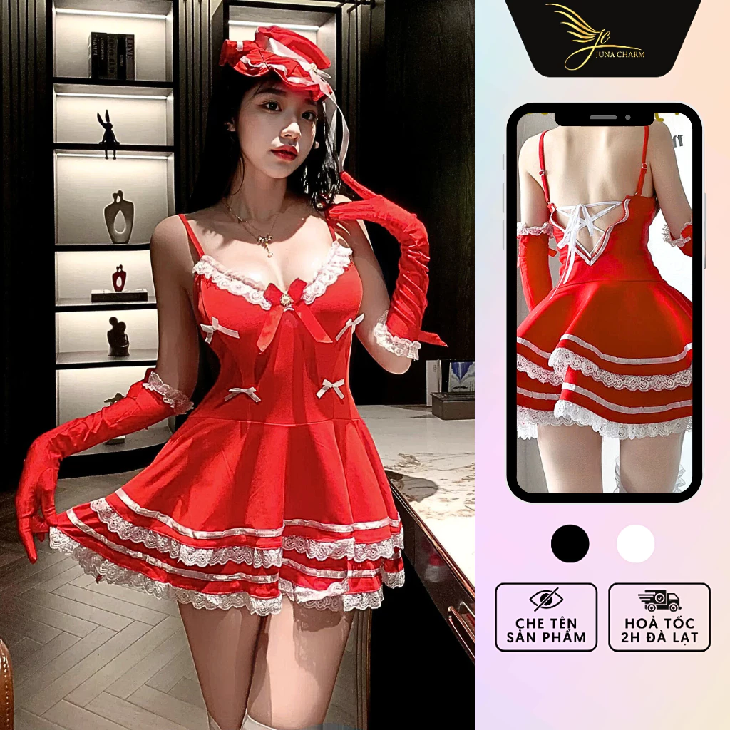 Cosplay Quý Cô Nước Pháp, Bộ Váy Ngủ Hóa Trang Sexy JUNA Freesize Thời Trang Đồ Ngủ Dành Cho Nữ, Chất Polyester , Màu Đỏ