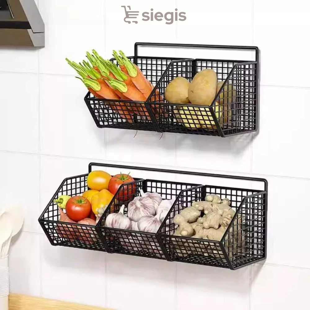 Kệ Đựng Gia Vị Nhà Bếp Nhiều Ngăn - Giá Đựng Hành Tỏi Đồ Khô Dán Tường Tặng Kèm Miếng Dán