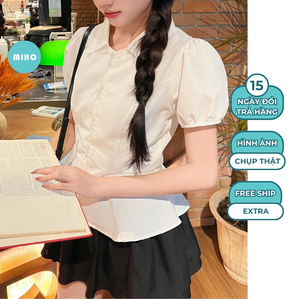 Áo sơ mi kiểu tay bồng cúc nhỏ Miho House