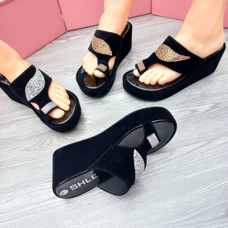 DÉP XUỒNG NHUNG ĐÍNH CHIẾC LÁ CAO 7CM