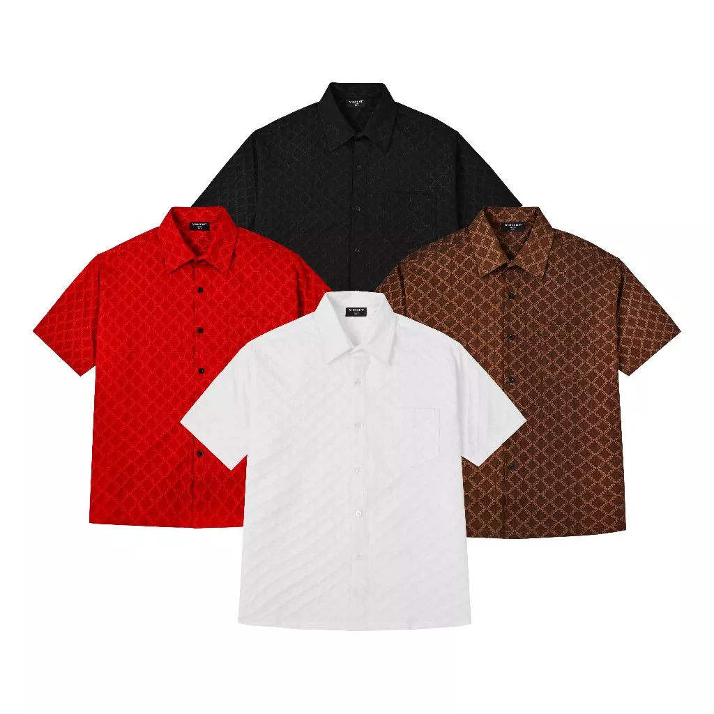 Áo Sơ Mi Tay Ngắn Vincent Unisex Chất Vải Dệt Vân Dày Dặn