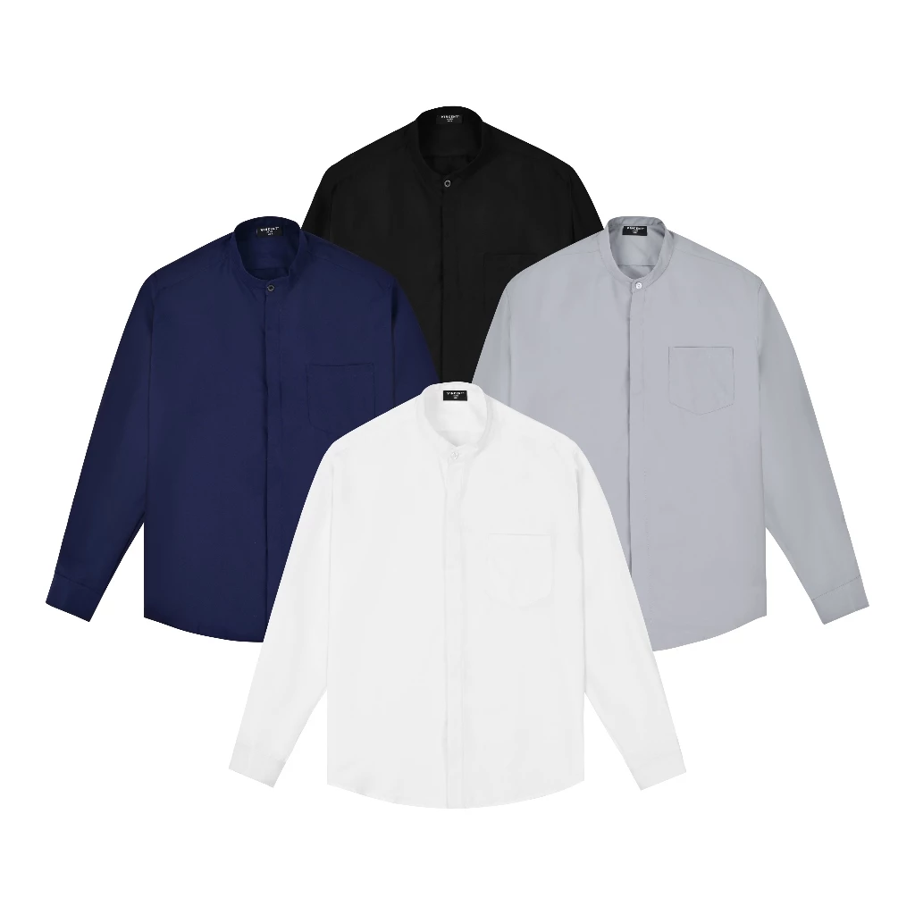 Áo Sơ Mi Tay Dài Cổ Tàu Unisex Oversize Chất Vải Lụa Chéo