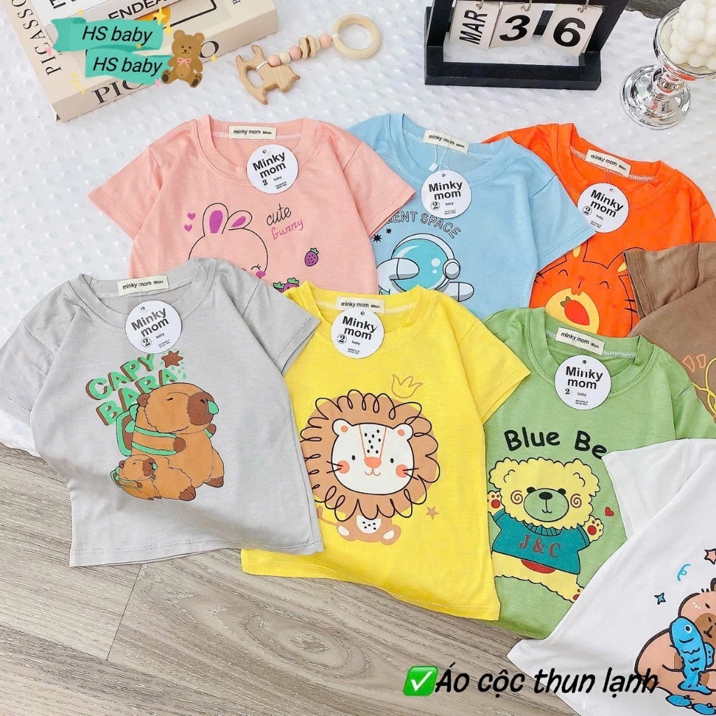 Combo 3 Áo cộc thun lạnh gấu in hình sắc nét-vải thun lạnh mềm đẹp cho bé từ 7-16kg