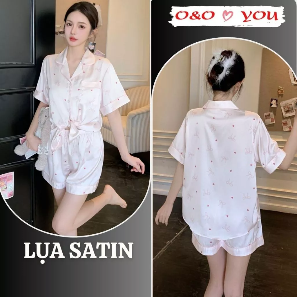 (CHE TÊN_ HOẢ TỐC) Bộ quần áo ngủ ở nhà lụa Pyjama lụa cộc tay hoạ tiết tinh tế sang trọng A777 O&O