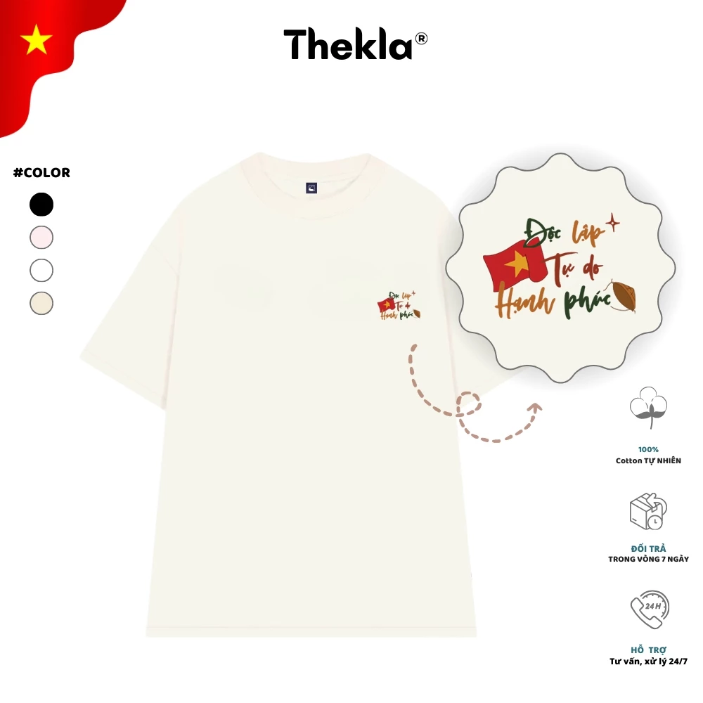 Áo Thun, Áo Phông Unisex By Thekla BST48 Độc Lập Tự Do Mini Chất Cotton Co Giãn Thoáng Mát Form Rộng Cho Nam Nữ