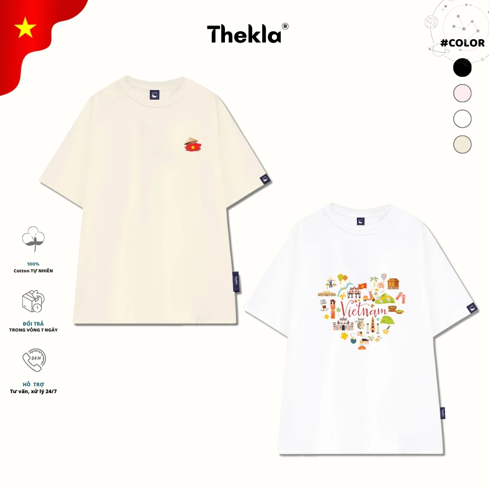 Áo Thun, Áo Phông Unisex By Thekla BST49 Trái Tim Việt Nam Chất Cotton Co Giãn Thoáng Mát Form Rộng Cho Nam Nữ