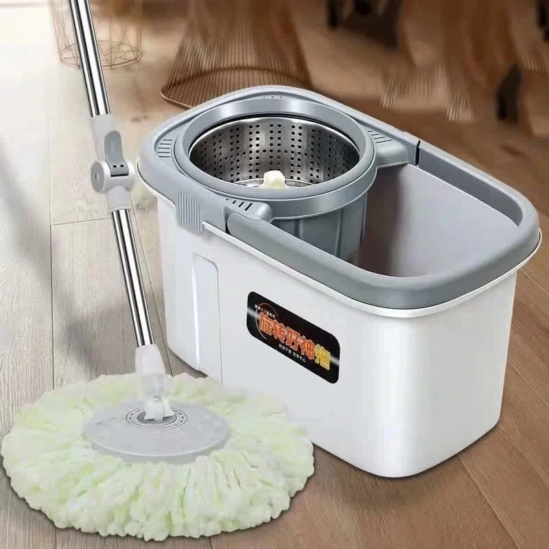 Bộ chổi lau nhà xoay 360% tự vắt thông minh, thiết kế cải tiến siêu bền, lồng vắt không gỉ có bánh xe