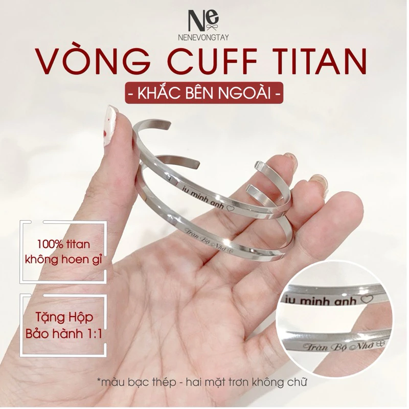 [khắc Ngoài] Vòng tay CUFF titan Khắc Ngoài - Màu Thép bạc-  ko hoen gỉ màu bạc - vòng đôi - vòng couple