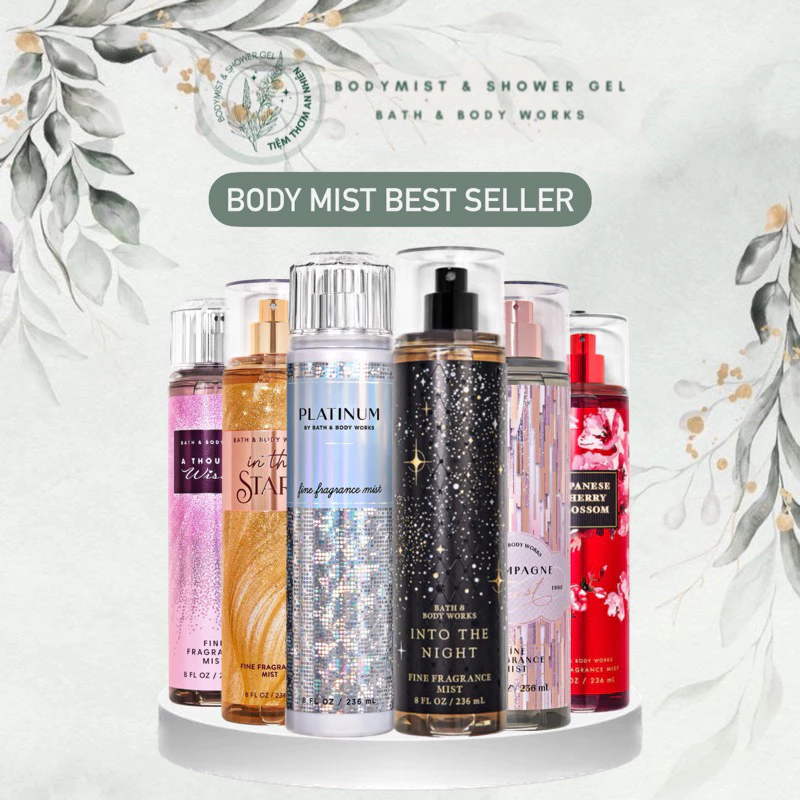 [15.2 VOUCHER 20K MÃ TIEM20K30] Body mist Bath And Body Works 236ML xịt thơm toàn thân BST Best Seller Into The Night