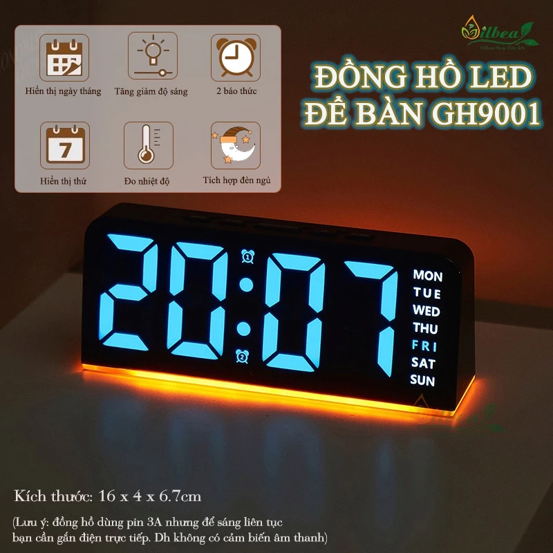 Đồng Hồ Để Bàn LED, Đồng Hồ LED Để Đầu Giường Làm Đèn Ngủ Decor Phòng Báo Thức Hiển Thị Nhiệt Độ
