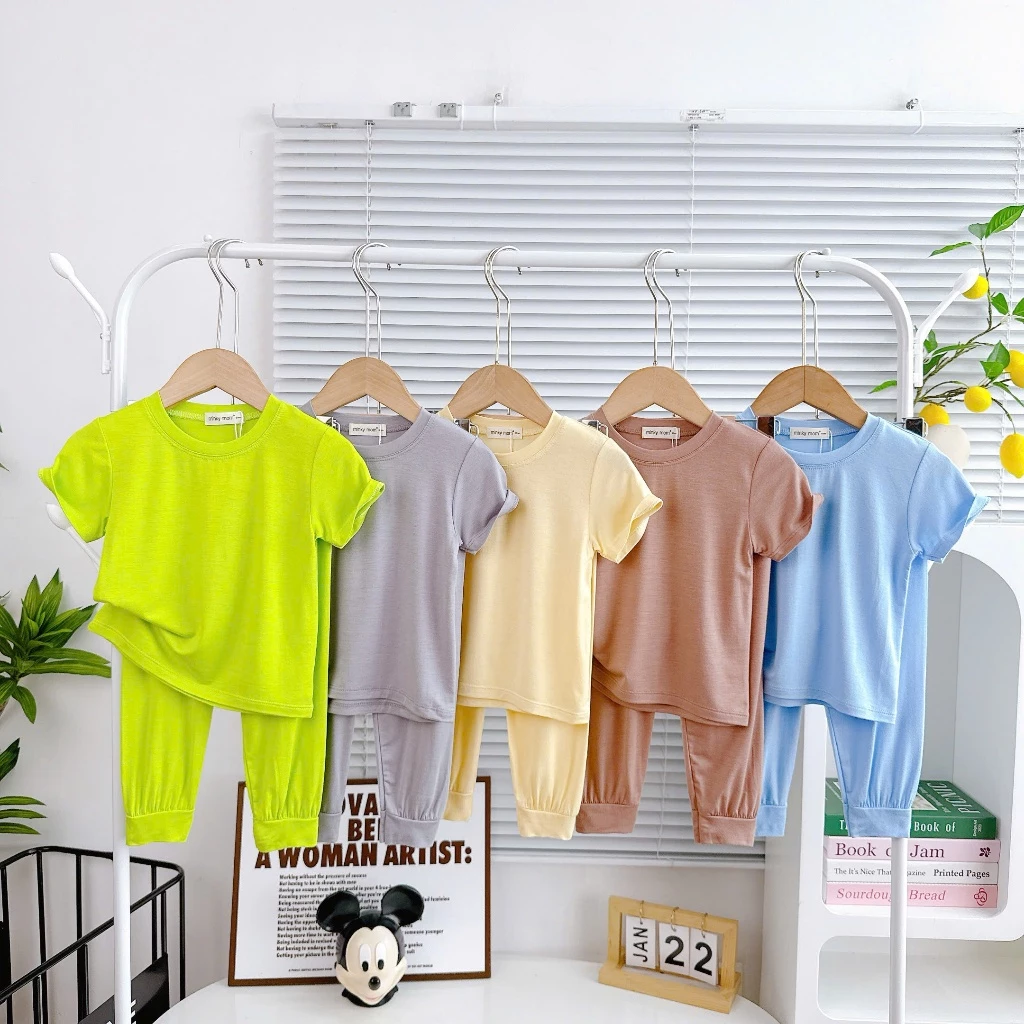 Bộ Tay Ngắn Quần Dài Trơn Thun Lạnh Minkymom Cho Bé Trai Bé Gái TN-TR33