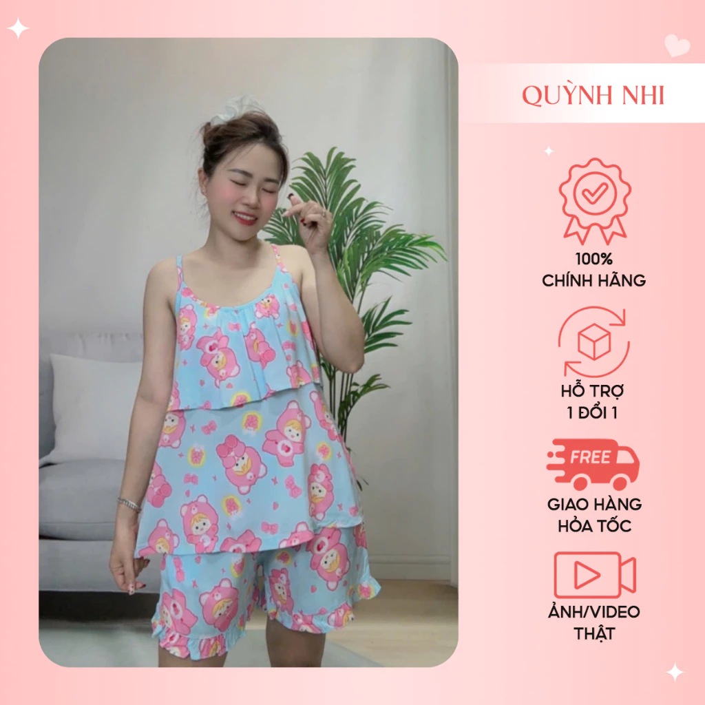 Đồ Ngủ  Nữ Măc Nhà Quần Đùi Áo Dây Phối Bèo, Chất Tole Lanh Mềm Mịn Mát, Thấm Hút Mồ Hôi TL248