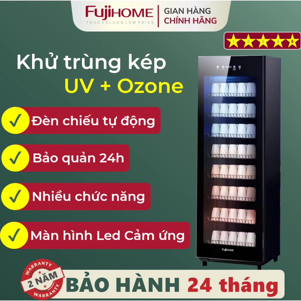 Tủ sấy tiệt trùng 220L Nhập Khẩu FUJIHOME DD220, Máy sấy chén bát công nghệ UV - OZONE cảm ứng thông minh
