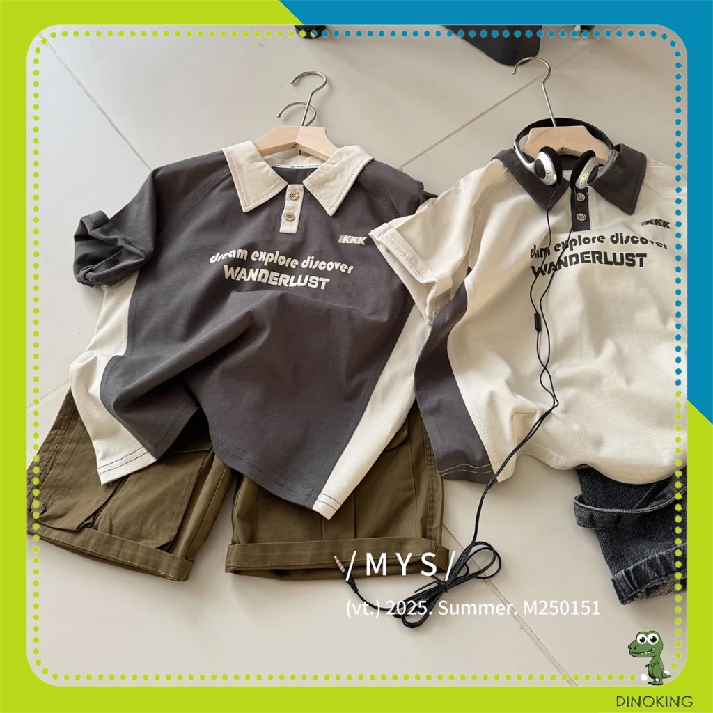 Áo polo bé trai DINOKING Áo phông cộc tay có cổ bé trai chất cotton dày dặn mềm mịn Hàn Quốc trẻ em 3 - 9 tuổi AT65