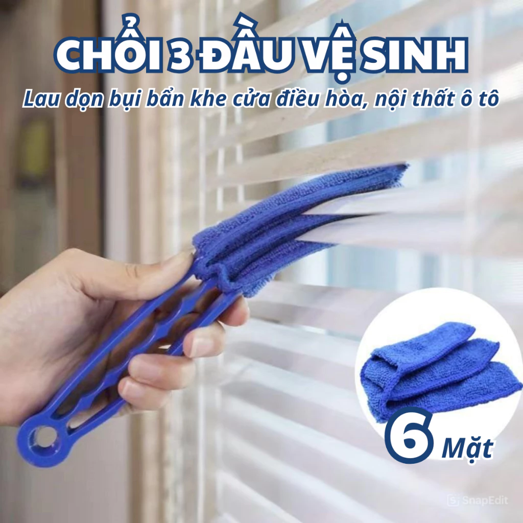 Chổi Vệ Sinh Khe Kẽ Hở Cửa Gió Điều, Bàn Chải 3 Mặt Lau Dọn Bụi Bẩn Cửa Sổ, Máy Lạnh, Rèm Cửa Tiện Lợi
