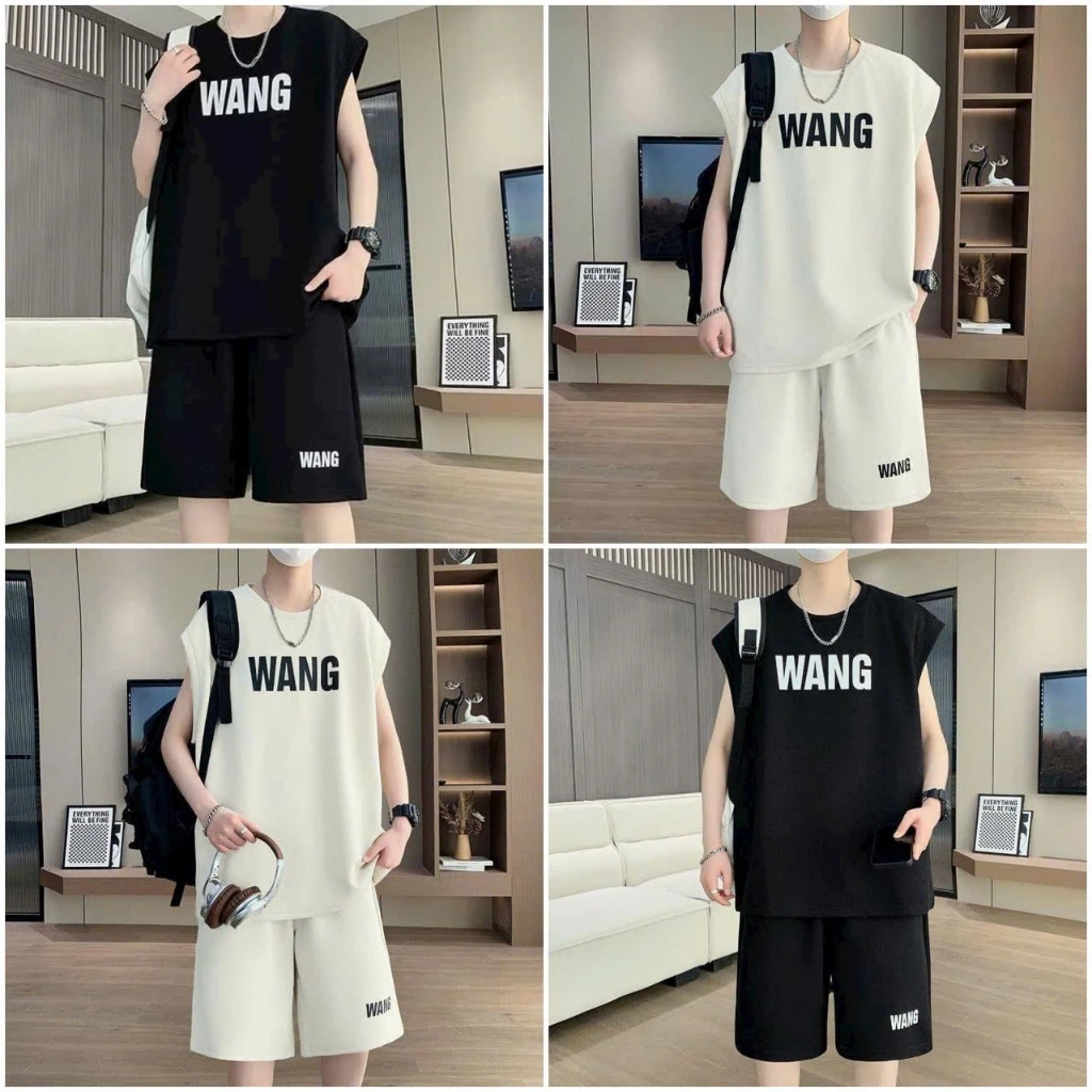 Bộ Đồ Nam Nữ Chữ WANG In Pet Đẹp Trai Quần Áo Phông Thun Lạnh Ba Lỗ Ngăn Không Tay Mặc Nhà Ngủ Top Đồ Thể Thao Chạy Bộ