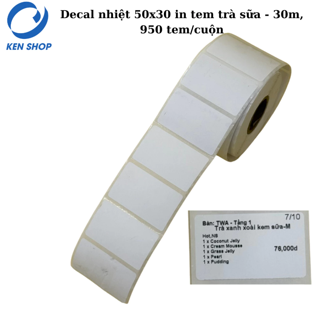 Giấy In Tem Trà Sữa 40x30 & 50x30 (30m) - In Rõ Nét, Siêu Dính, Tiết Kiệm