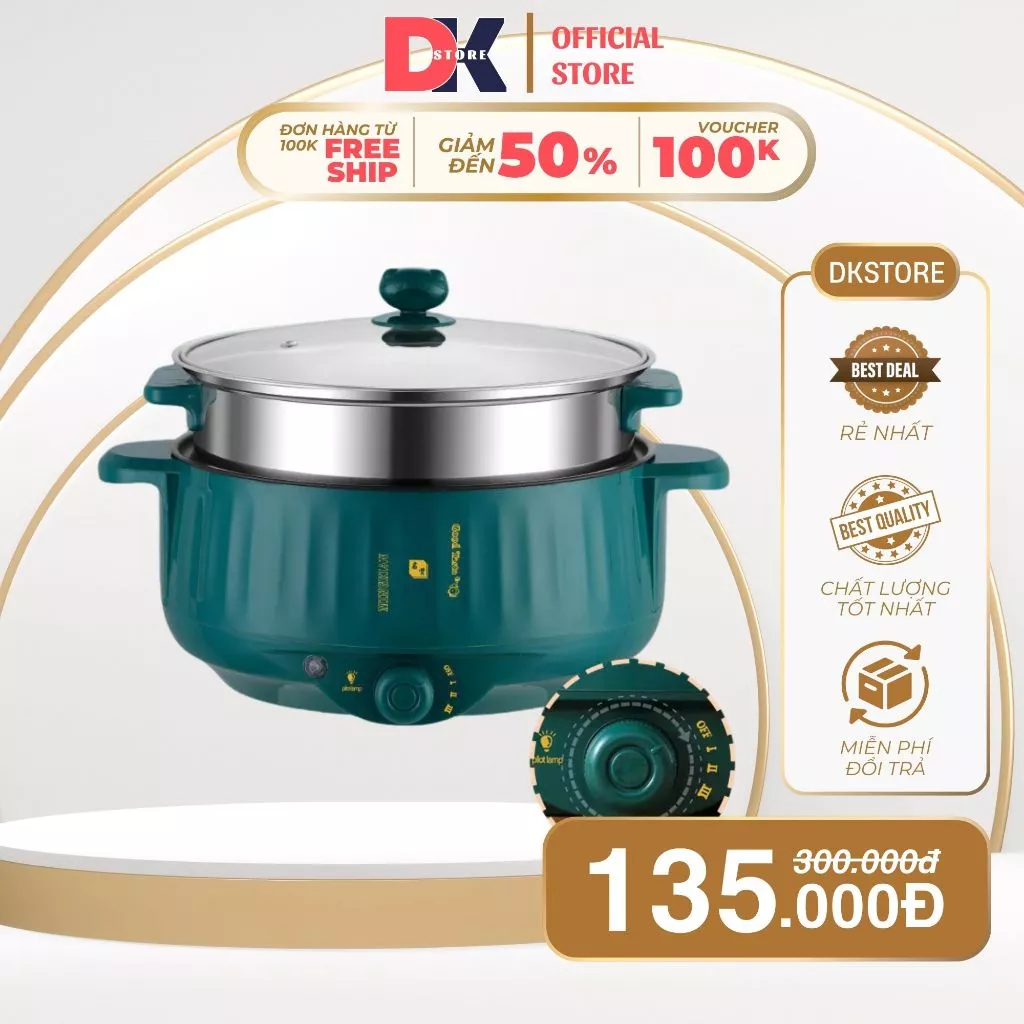 Nồi Lẩu 2 Tầng Đa Năng Tặng Kèm Vỉ Hấp Inox Tiện Dụng Size 28cm Vân Đá Chống Dính DKSTORE