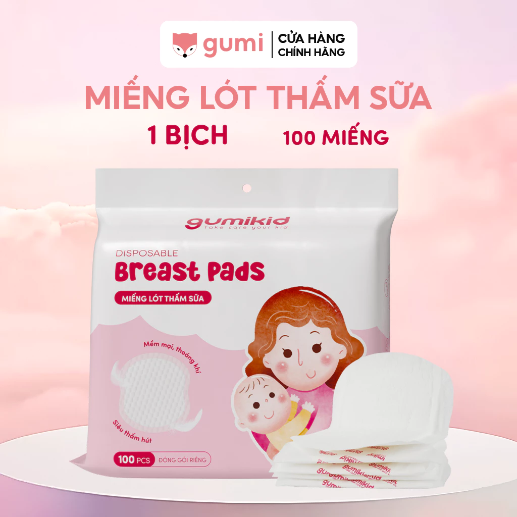 Miếng Lót Thấm Sữa Gumikid siêu thấm hút chống tràn hiệu quả mềm mại thoáng khí gói 100 chiếc