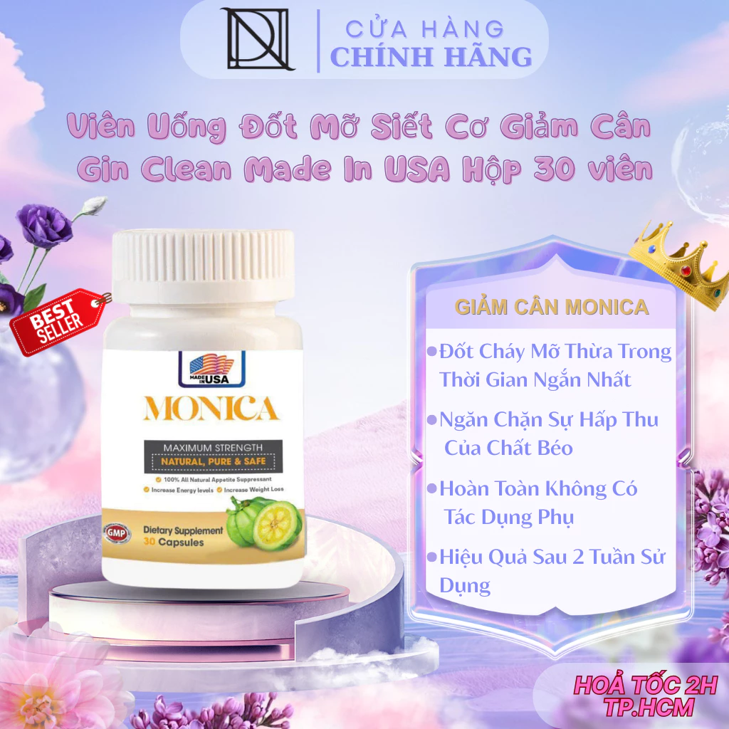 Viên Uống Giảm Cân Gin Clean Monica Đốt Mỡ Siết Eo Cấp Tốc Made In USA Hộp 30 viên