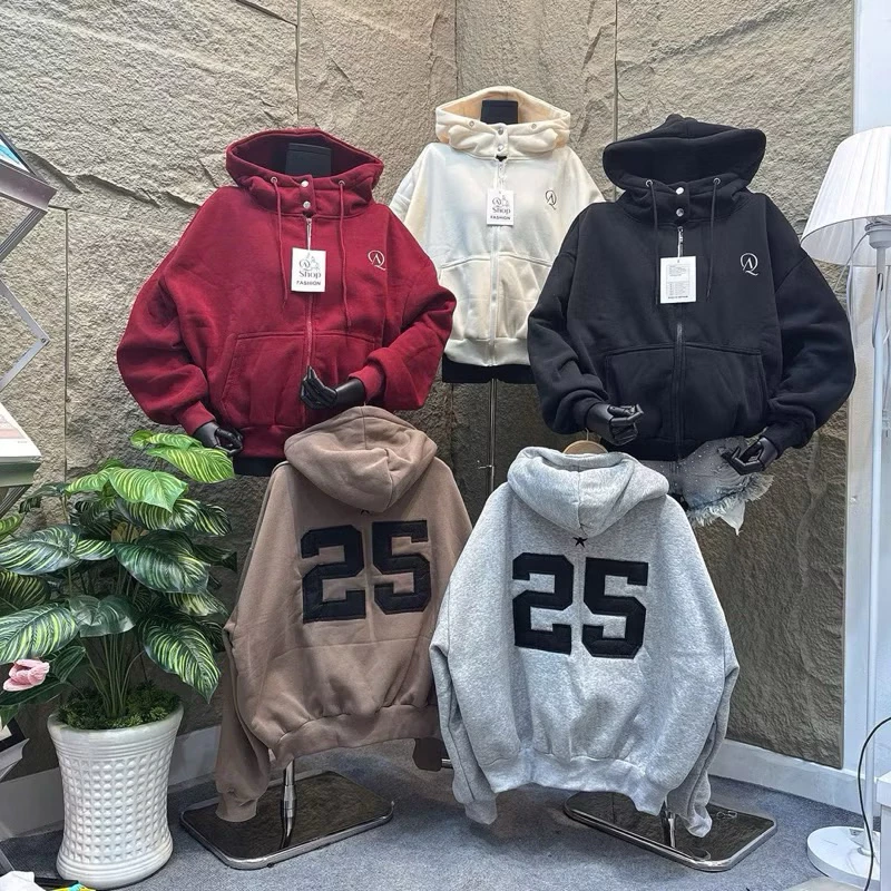 Áo Khoác Nỉ Form Boxy Thêu Số 25, áo khoác Lỡ Form Boxy Thêu QA 40-65kg mặc đẹp Hoodie Zip Women Top Hot