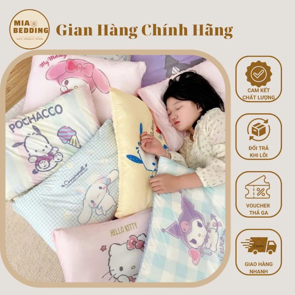 Gối thun lạnh êm mềm xinh yêu cho bé, gối cho bế ruột bông massage vỏ vải thun lạnh mềm mát thấm hút mồ hôi tốt