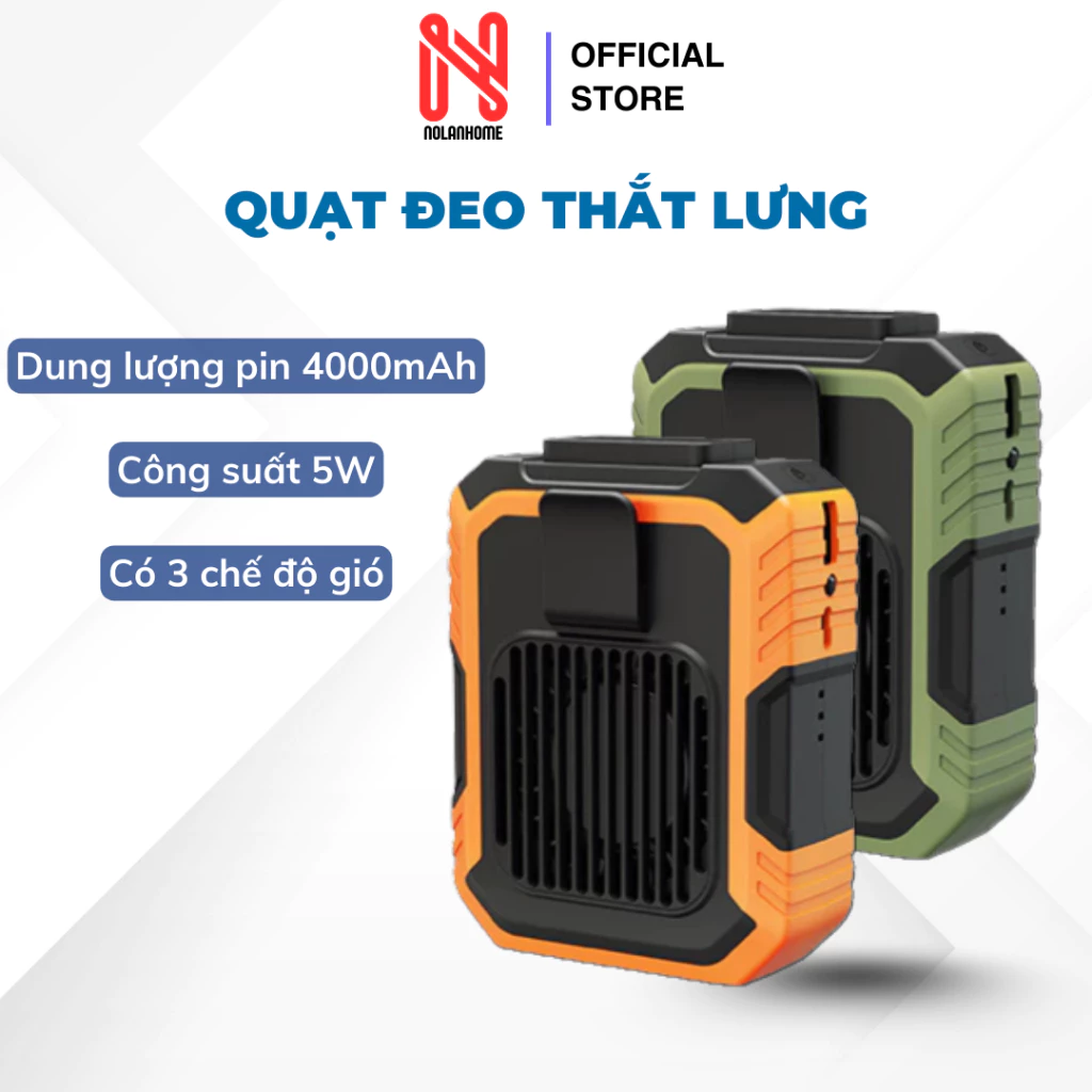 Quạt Tích Điện Kiêm Sạc dự phòng Đeo Thắt Lưng 6000mAh. Đeo cổ, cầm tay, đeo thắt lưng siêu mát, siêu tiện dụng