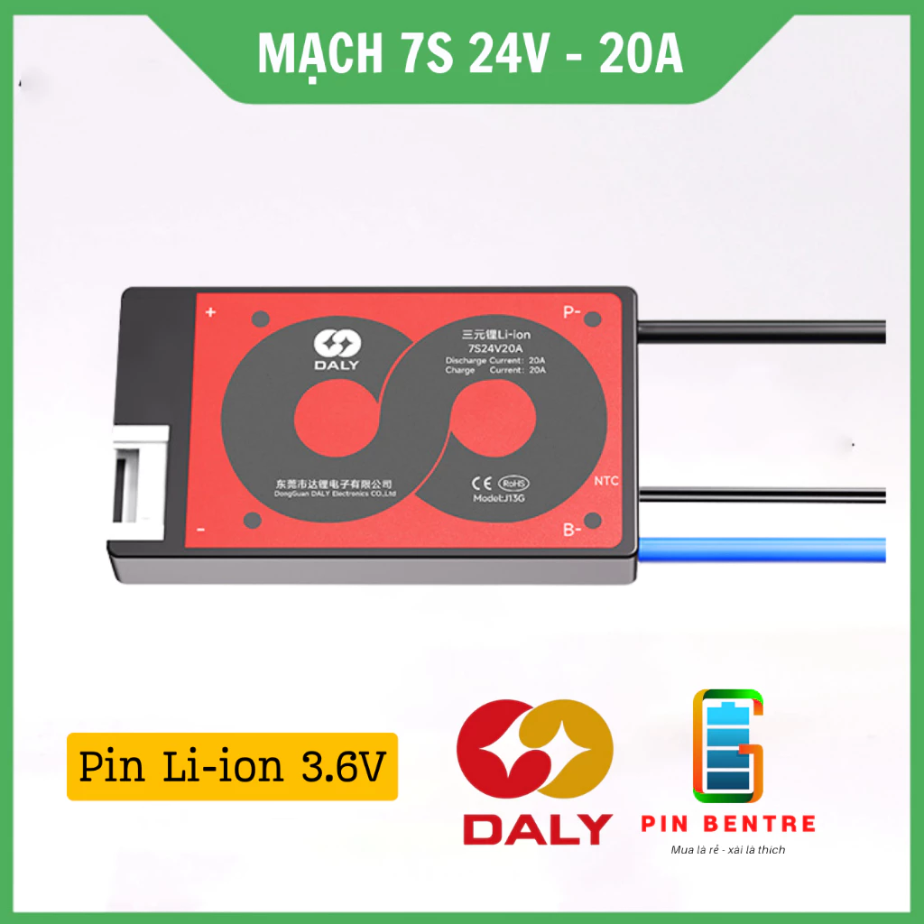 Mạch 7S 24V/29.4V - 20A BMS Daly cân bằng và bảo vệ Pin Li-ion 3.7V có NTC [PBT247]