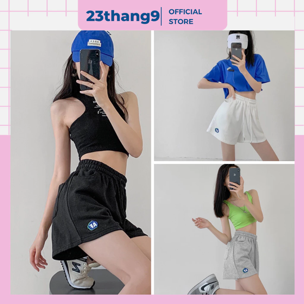 Quần short nữ , quần mặc nhà in chữ FA dày dặn không xù 40-60 kg màu đen màu trắng phong cách thể thảo 23thang9