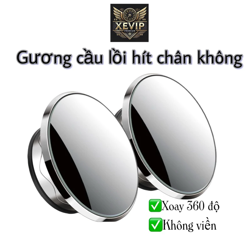 Combo 2 Gương Cầu Lồi Hít Chân Không Xoay 360 Độ Không Viền - Gương Phụ Ô Tô, Xe Máy