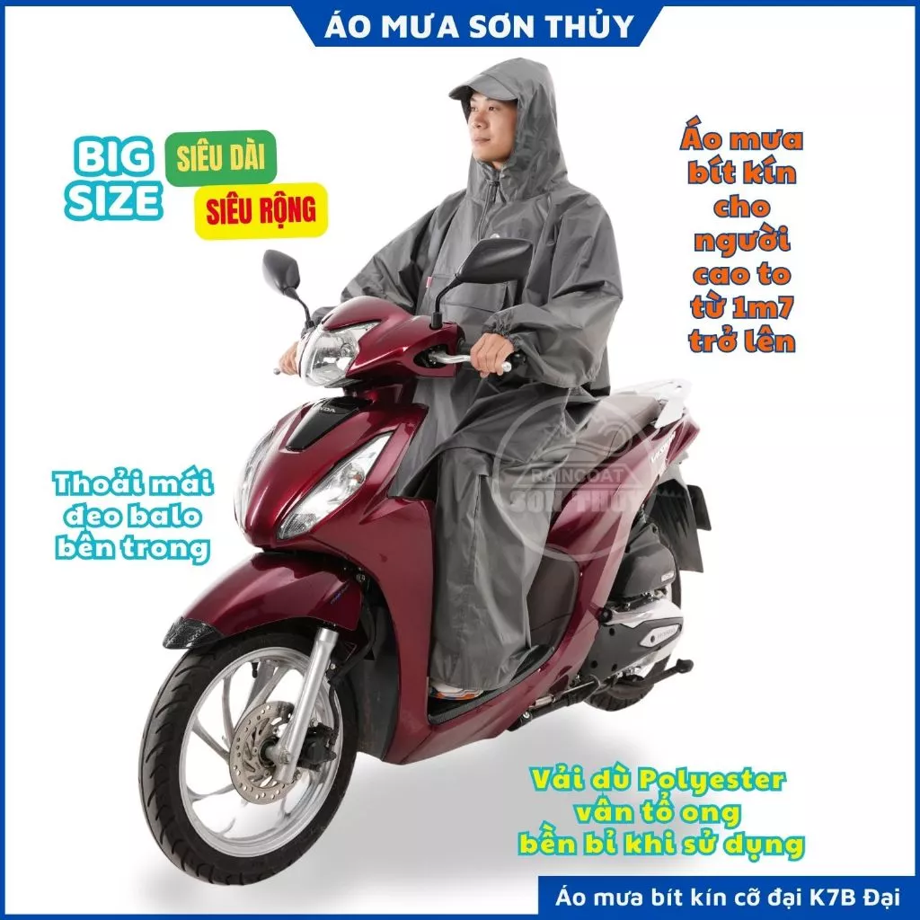 Áo mưa ích kỷ Sơn Thủy siêu to dài rộng, bít kín từ đầu xuống chân, vải dù bền bỉ, nhẹ, nhanh khô cho ng trên 1m68 ST4