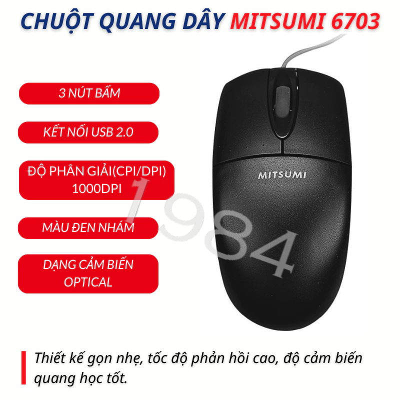 Chuột Máy Tính, Chuột Quang Có Dây Mitsumi 6703