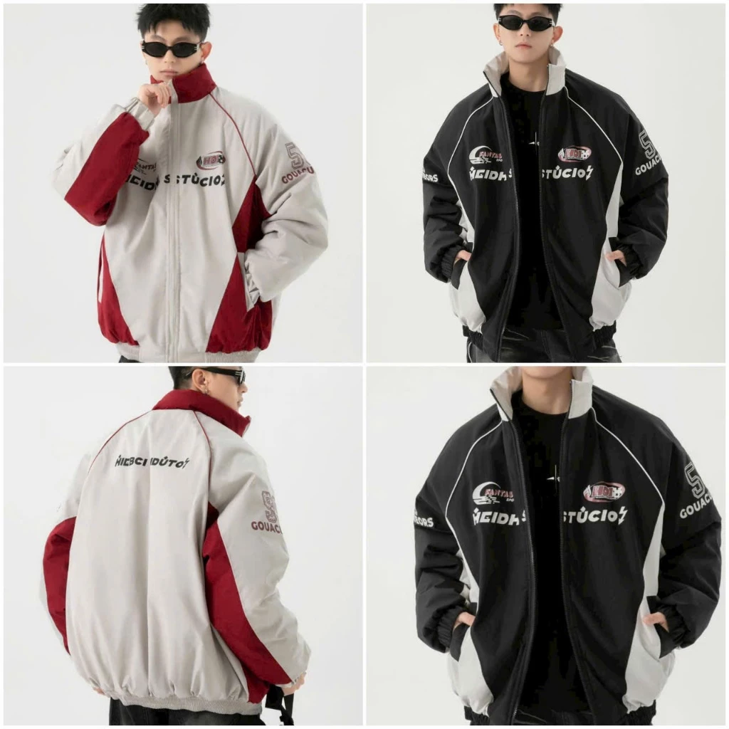 Áo Khoác Dù GIó 2 Lớp Phối Màu Chữ FANTAS Nam Nữ đi Phượt Kiểu Khoác Áo Bomber Zip Bóng Chày Số 59 Top Jacket Đi Phượt