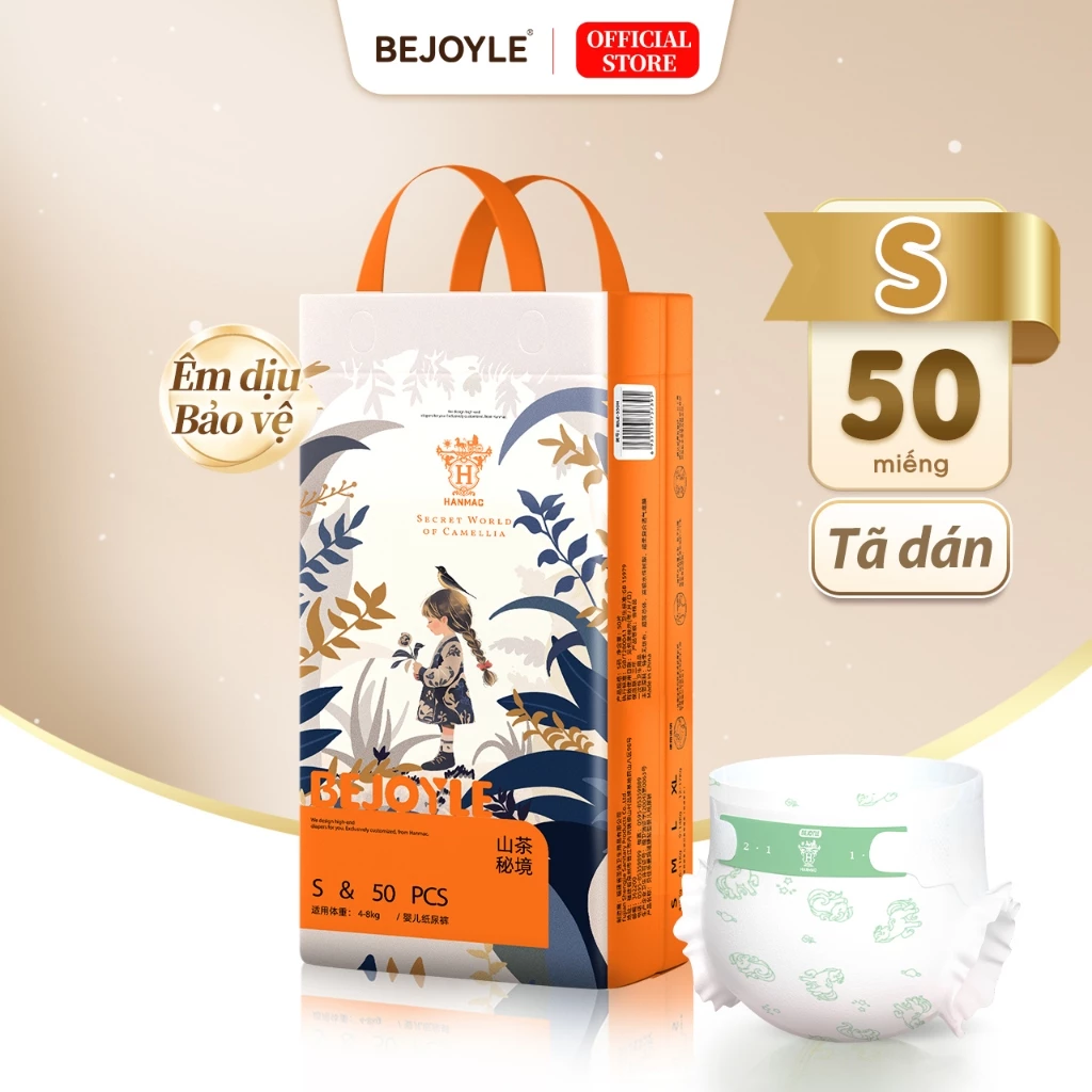 Tã quần Hanmac Bejoyle size S-XXXL (50 miếng), Camellia Essence, eo mềm, siêu mỏng thoáng khí cho bé