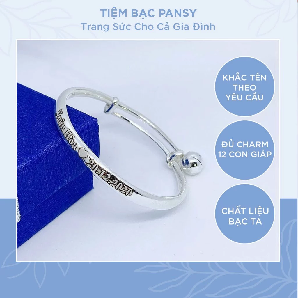 Vòng lắc bạc khắc tên cho bé - Vòng bạc ta trẻ em đeo tay, chân đều được