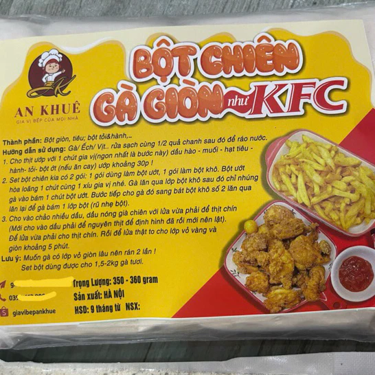 Bột Chiên Gà, Ếch Chiên Giòn Bột Làm Gà Rán Ngon Như KFC Sét Bột Khô Và Ướt 360gr