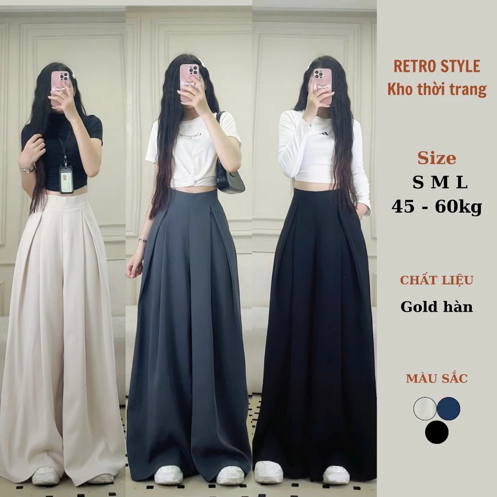 (QUẦN ỐNG 44CM) Quần ống siêu rộng chất gold dáng suông xếp ly ống rộng Back To School Quần Đi Học Đi Làm Quangold440