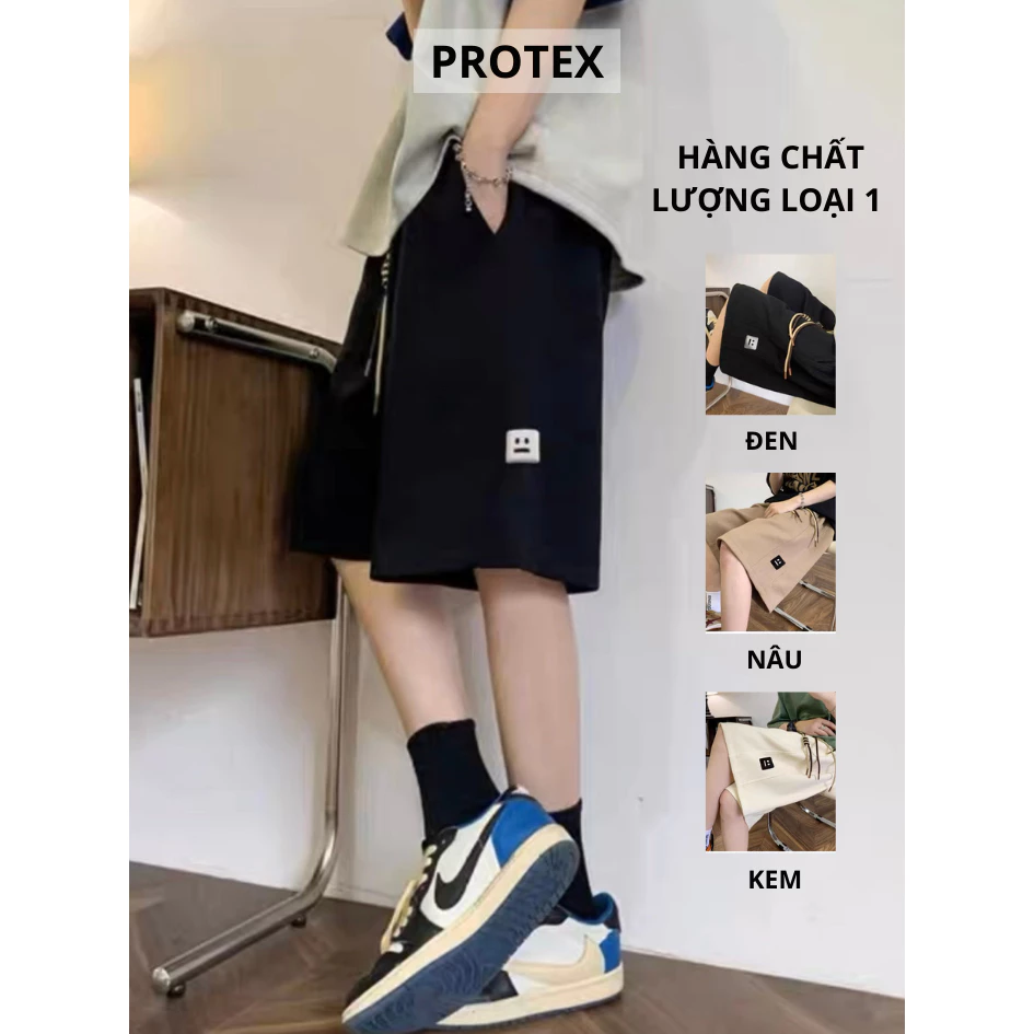 Quần short nam nữ PROTEX thêu hình mặt cười chất cotton tổ ong thoáng khí quần đùi kiểu dáng Unisex