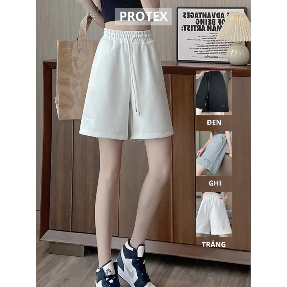 HÀNG LOẠI 1 Quần Short Nam Nữ PROTEX Thêu Số 1977 Chất Umi Mềm Mại Quần Đùi Thể Thao Kiểu Dáng Unisex