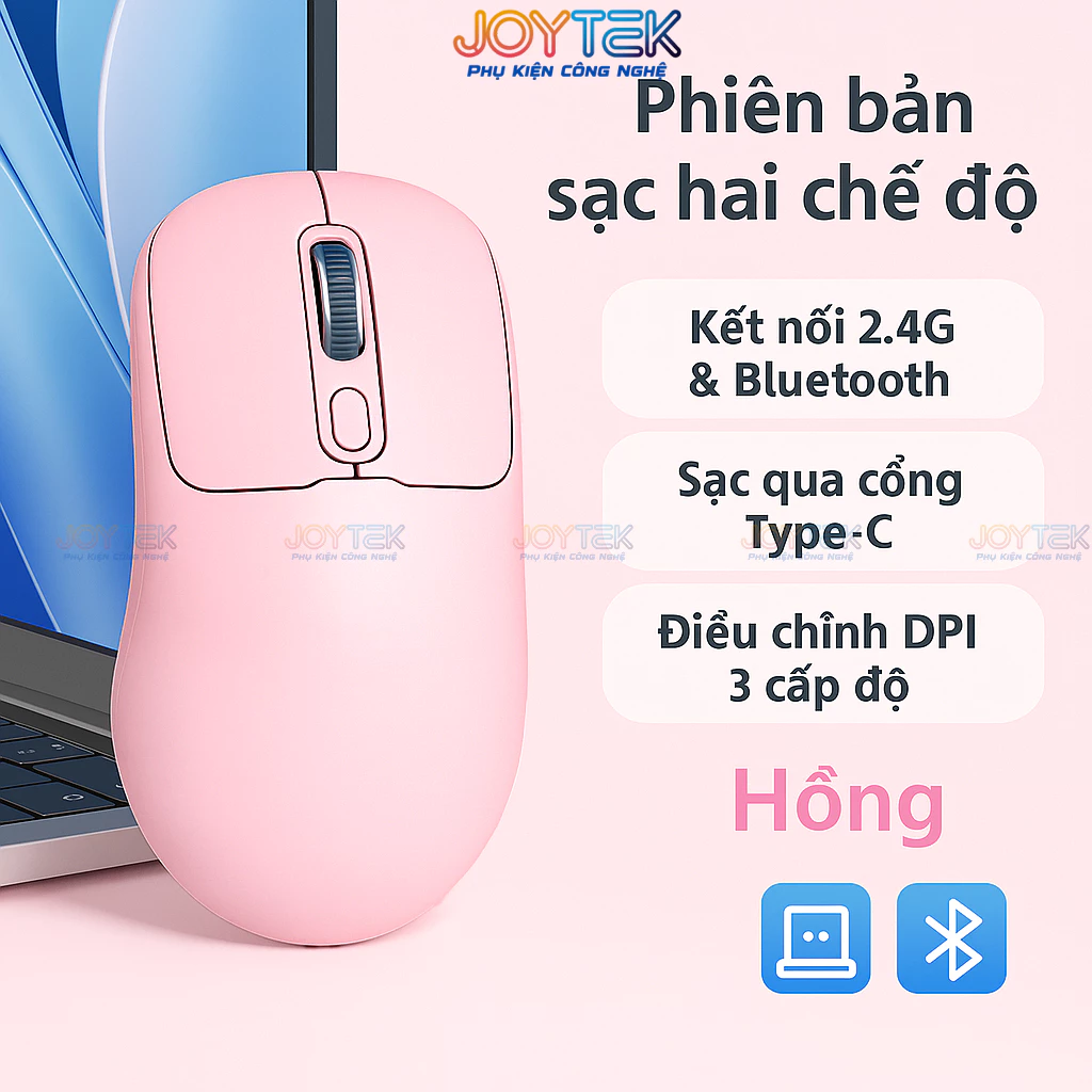 Chuột Máy Tính Không Dây Bluetooth & 2.4G, Sạc Type-C – Thiết Kế Mới, Đa Dạng Màu Sắc Cho Công Việc Văn Phòng, Giải Trí
