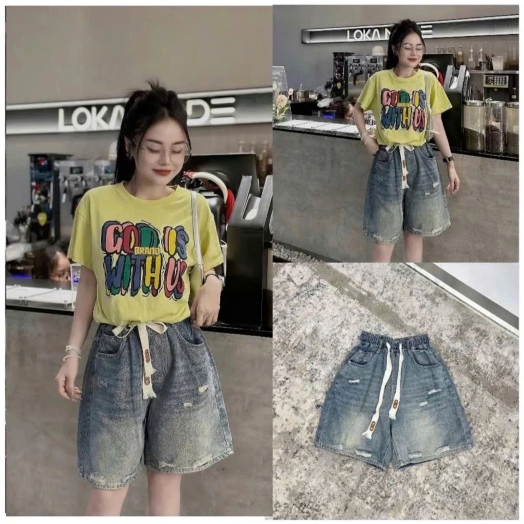 ( qn 00-2) quần ngố jean lưng thun phối dây rách có size big size smlxl2xl 40-65kg