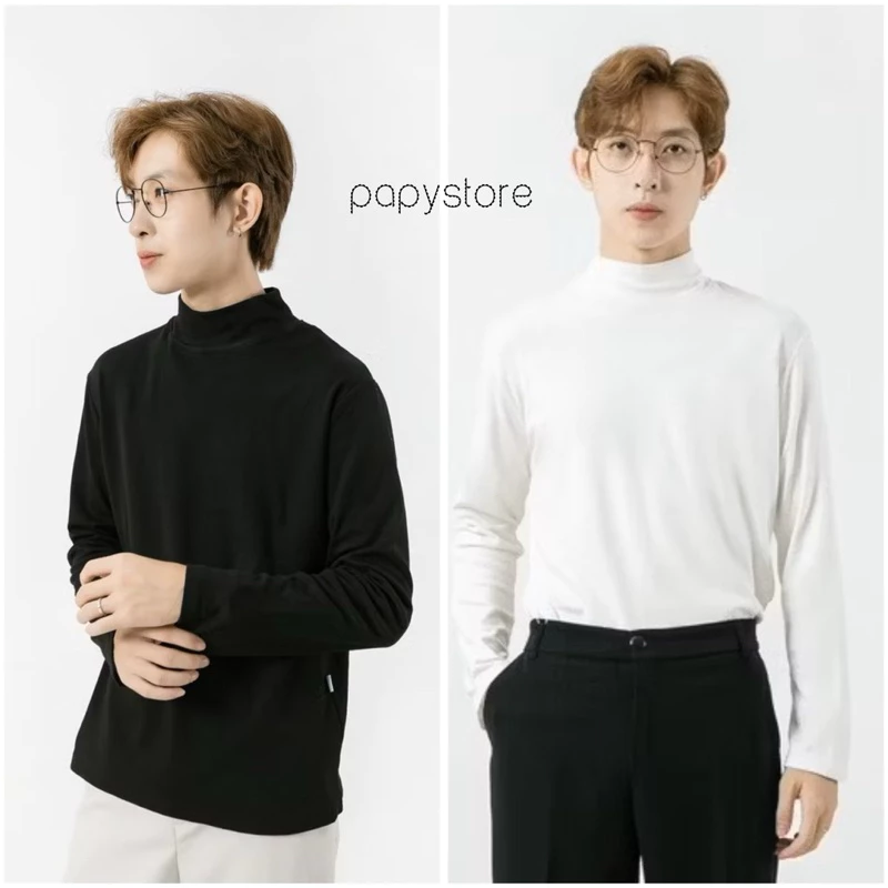 Áo thun mùa Thu Đông Tay Dài cổ cao 5cm /5 phân đơn giản cotton 100%