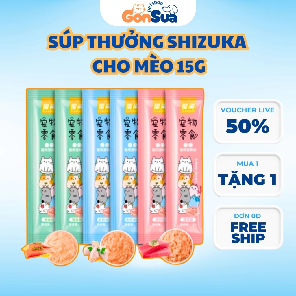 Súp thưởng cho mèo Shizuka thanh 15g, soup thưởng cho mèo